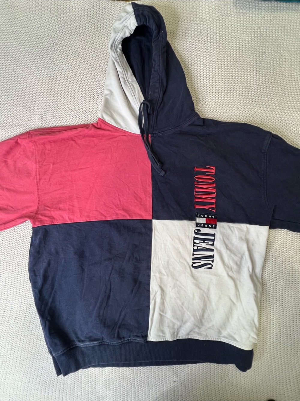 Tommy Hilfiger Colorblock Crewneck Hoodie in Navy, Red, and White